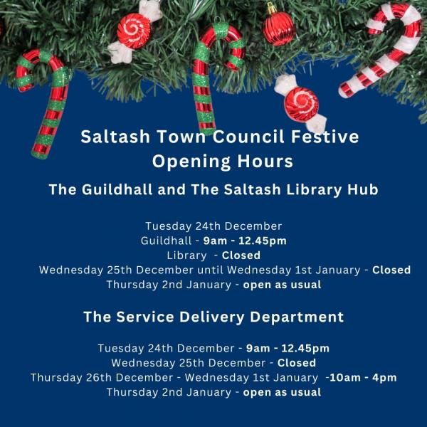 Opening hours for Saltash Town Council over the festive period